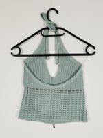 Load image into Gallery viewer, 90s retro dusty blue knit crochet summer halter top
