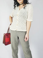 Load image into Gallery viewer, 90s minimalist cream cable knit short sleeve buttons top
