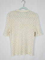 Load image into Gallery viewer, 90s minimalist cream cable knit short sleeve buttons top
