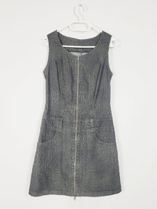 00s Y2K dark grey denim monogram print dungaree mini dress