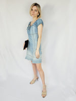 Load image into Gallery viewer, Y2K 00s blue denim off shoulder summer festive mini dress
