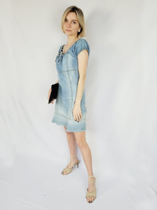 Y2K 00s blue denim off shoulder summer festive mini dress