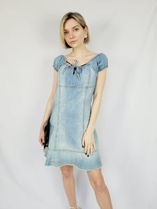 Y2K 00s blue denim off shoulder summer festive mini dress