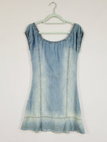 Load image into Gallery viewer, Y2K 00s blue denim off shoulder summer festive mini dress
