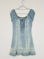 Load image into Gallery viewer, Y2K 00s blue denim off shoulder summer festive mini dress
