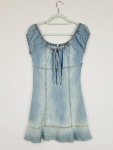 Y2K 00s blue denim off shoulder summer festive mini dress