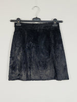 Load image into Gallery viewer, 90s vintage retro black faux fur fluffy wrap mini skirt
