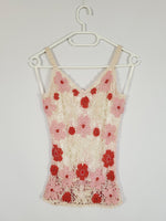 Load image into Gallery viewer, 90s retro pastel crochet knit shimmer beaded cami top
