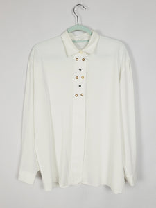 90s vintage folk embroidered white minimalist oversize shirt