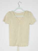 Load image into Gallery viewer, Retro 90s minimalist gold shinny cable knit short sleeve top
