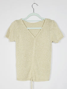 Retro 90s minimalist gold shinny cable knit short sleeve top