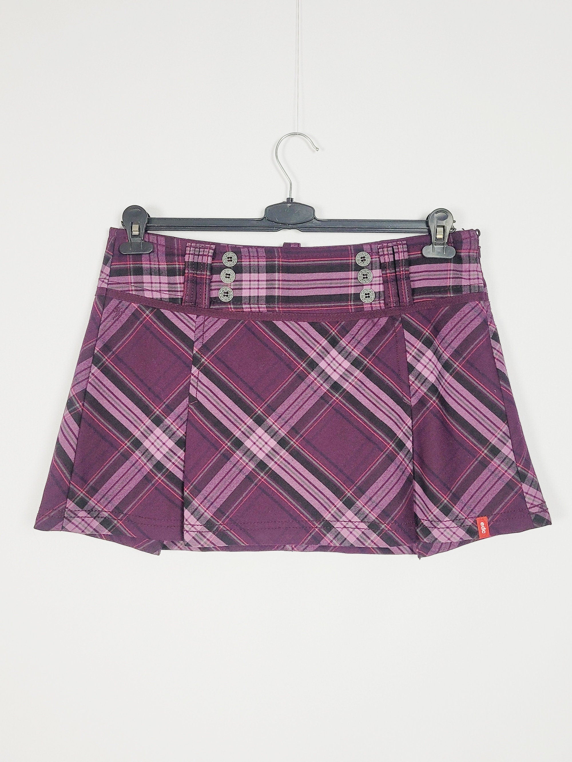 00s Y2K esprit purple plaid minimalist pleated Grunge mini skirt