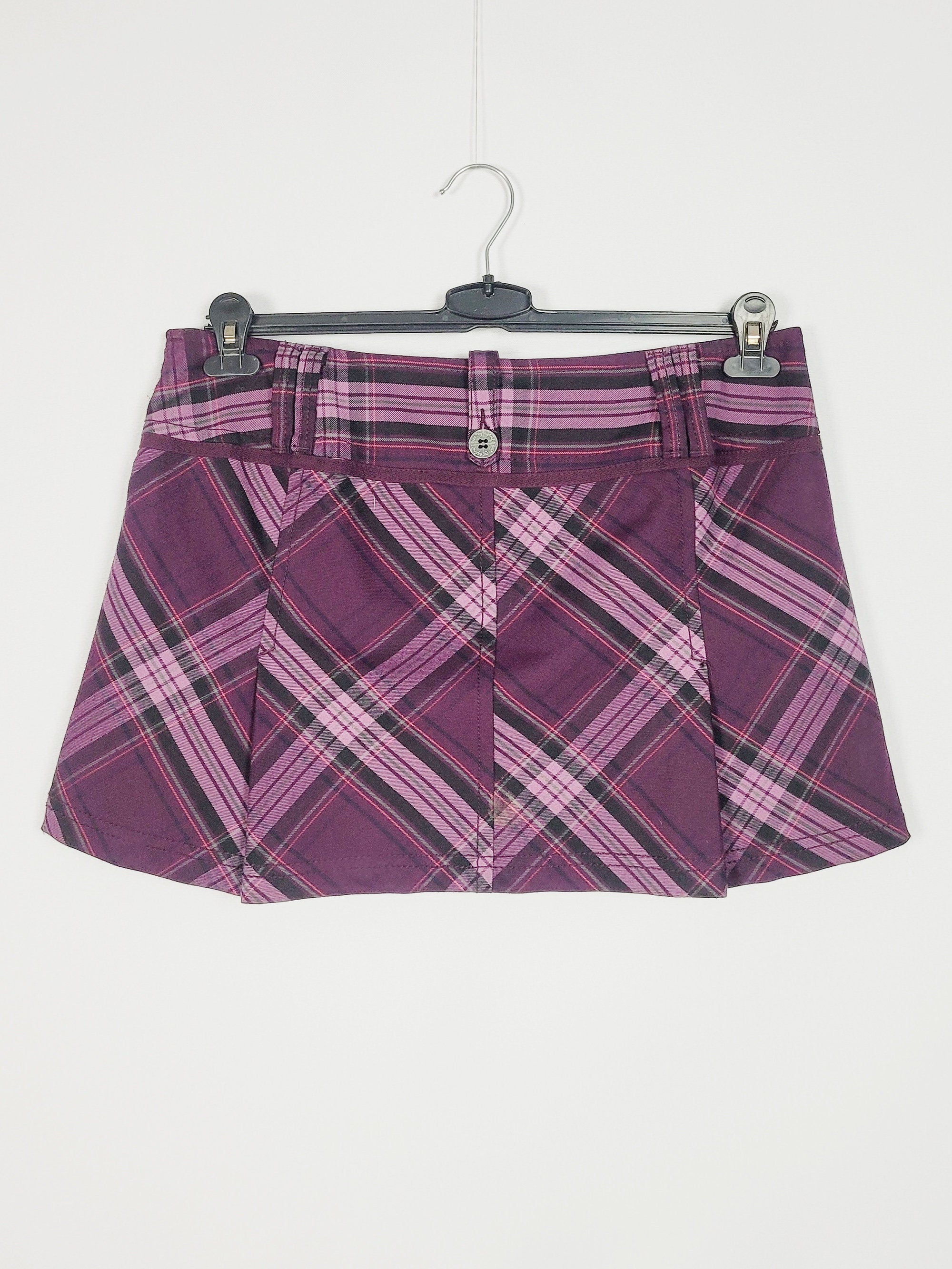 00s Y2K esprit purple plaid minimalist pleated Grunge mini skirt