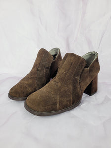 90s vintage brown suede thick heel square toe shoes