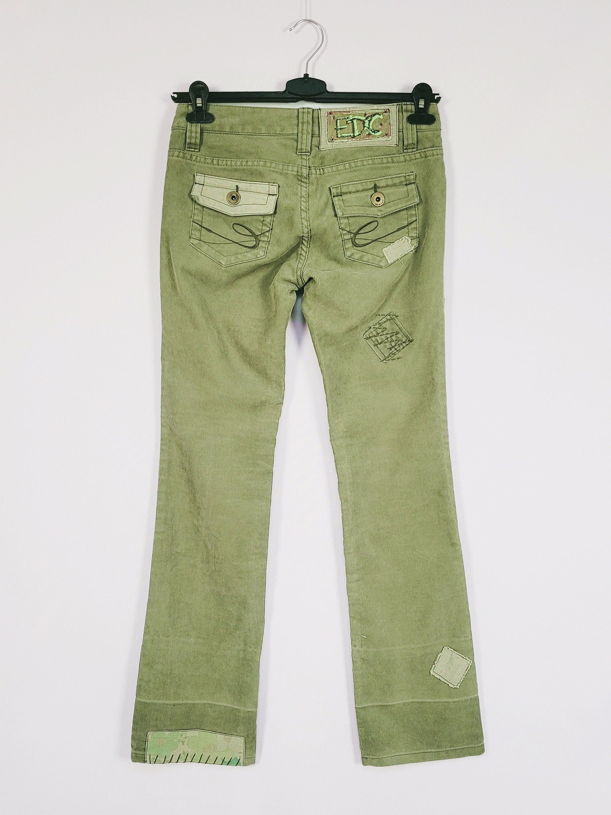90s retro esprit olive green corduroy low waist flare pants