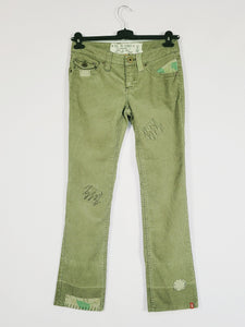 90s retro esprit olive green corduroy low waist flare pants
