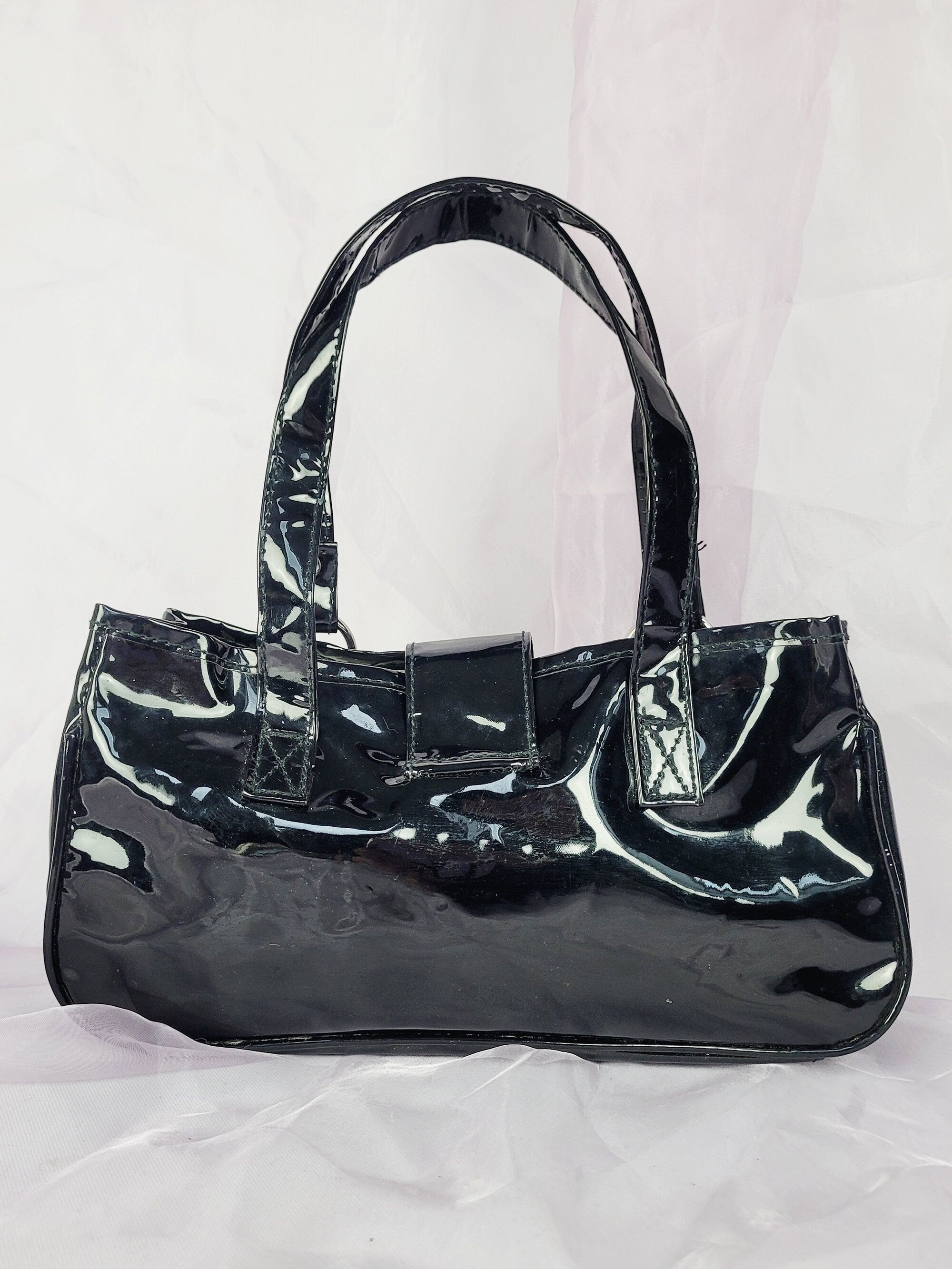 Vintage 90s black glossy PVC shoulder handbag