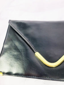 Y2K 00s retro black faux leather minimalist envelope purse