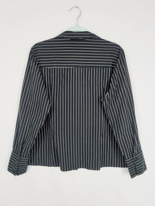 90s retro black striped smart casual preppy shirt blouse