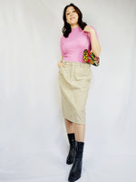 Load image into Gallery viewer, 90s retro beige corduroy minimalist midi pencil skirt
