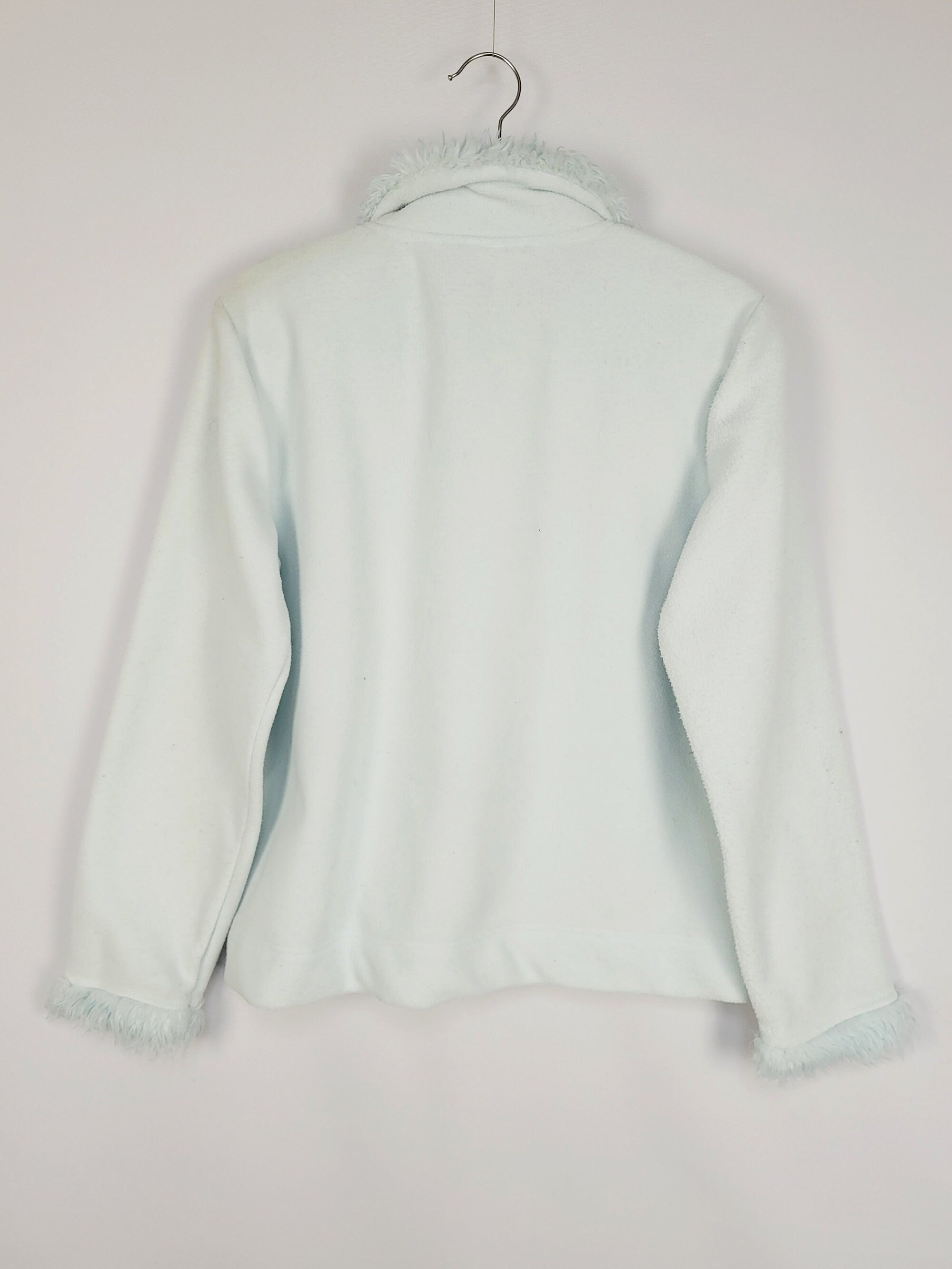 90s pastel blue furry trim fleece zip sweatshirt jacket