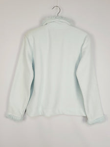 90s pastel blue furry trim fleece zip sweatshirt jacket
