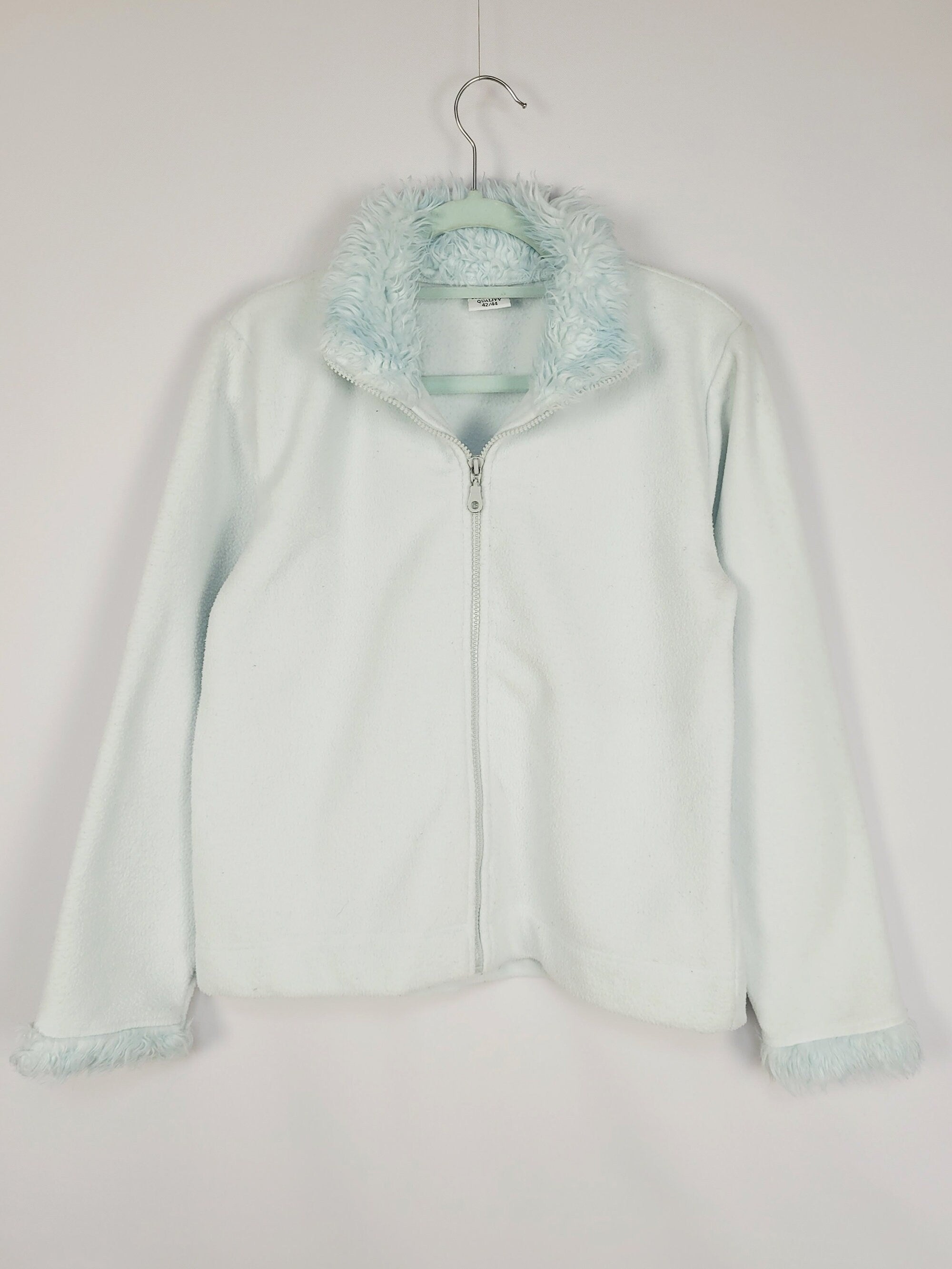 90s pastel blue furry trim fleece zip sweatshirt jacket