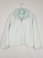 Load image into Gallery viewer, 90s pastel blue furry trim fleece zip sweatshirt jacket
