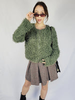 Load image into Gallery viewer, Y2K 00s greenish fluffy furry zip sweatshirt jacket
