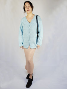 90s baby blue minimalist beaded embroidered cardigan sweater