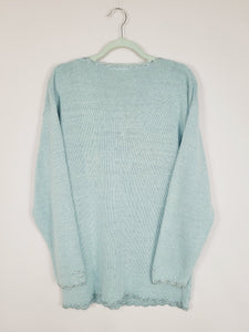 90s baby blue minimalist beaded embroidered cardigan sweater