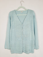 Load image into Gallery viewer, 90s baby blue minimalist beaded embroidered cardigan sweater
