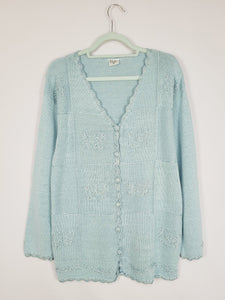 90s baby blue minimalist beaded embroidered cardigan sweater