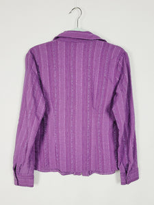 90s retro purple striped minimalist zipped shirt blouse
