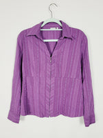 Load image into Gallery viewer, 90s retro purple striped minimalist zipped shirt blouse
