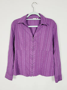 90s retro purple striped minimalist zipped shirt blouse