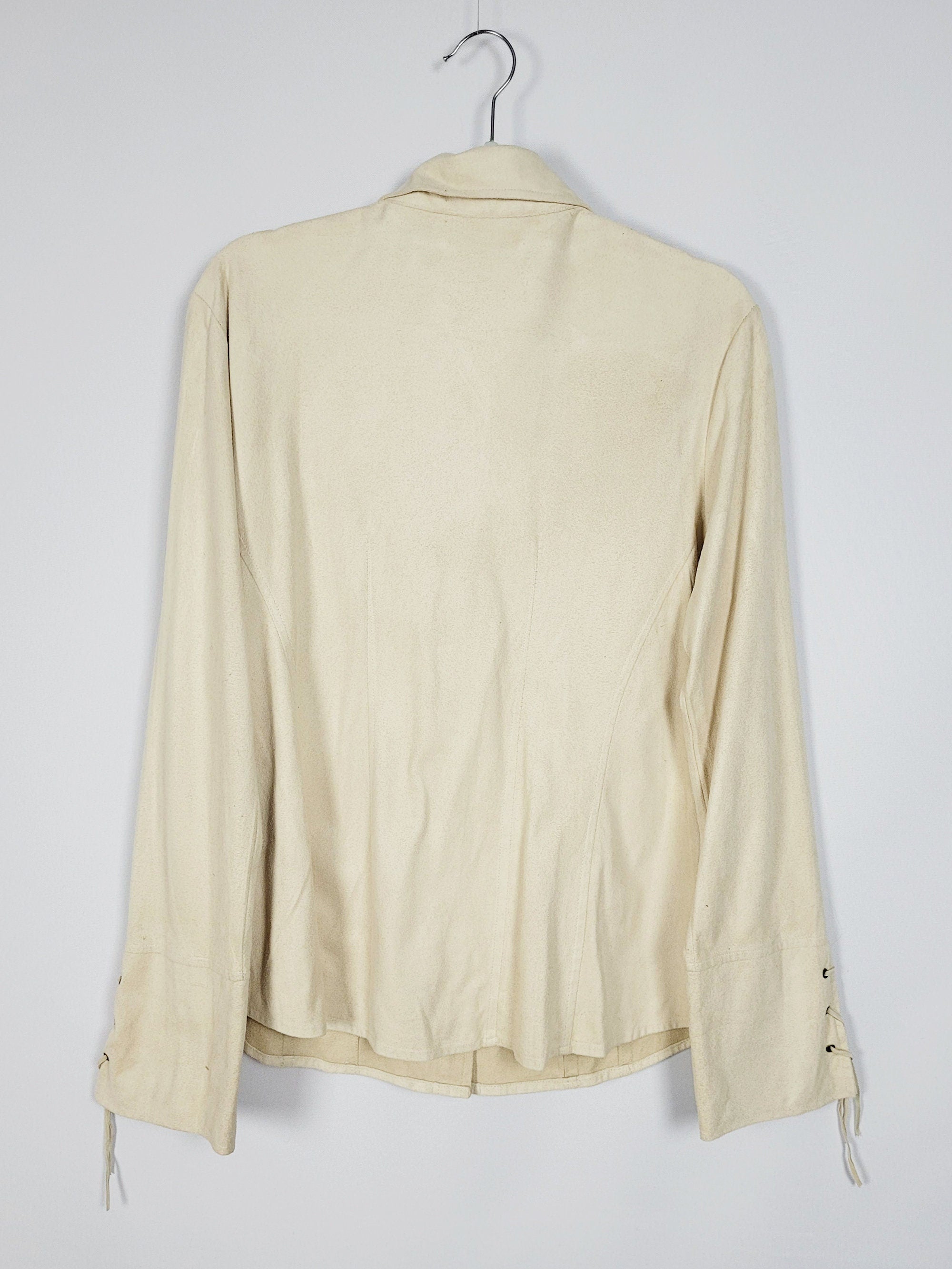90s retro faux suede beige minimalist Western shirt blouse