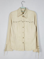 Load image into Gallery viewer, 90s retro faux suede beige minimalist Western shirt blouse
