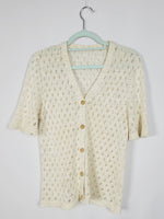 Load image into Gallery viewer, 90s minimalist cream cable knit short sleeve buttons top
