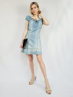 Load image into Gallery viewer, Y2K 00s blue denim off shoulder summer festive mini dress
