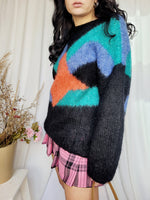 Load image into Gallery viewer, Retro 90s black handknit color block front oversize sweater
