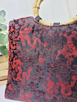 Load image into Gallery viewer, 90s black &amp; red Chinese dragon embroidery tote handbag
