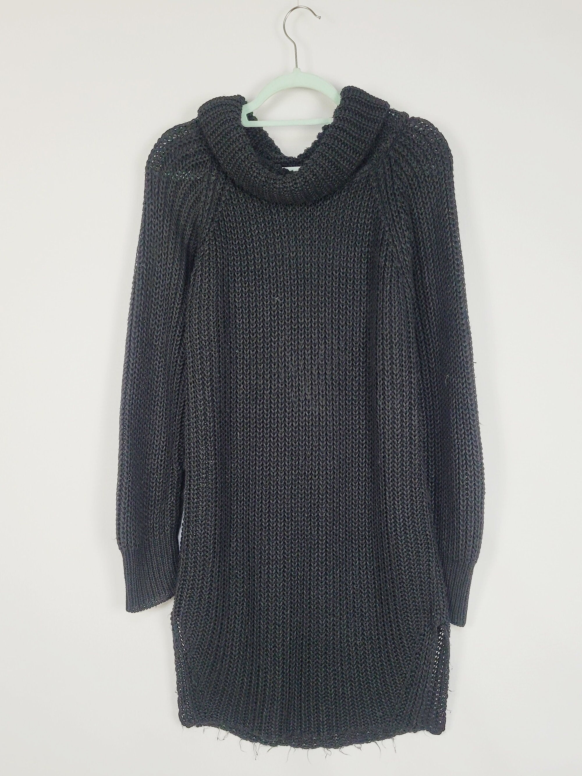 Y2K 00s minimalist black cable knit chunky oversized dress