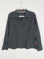 Load image into Gallery viewer, 90s retro black striped smart casual preppy shirt blouse
