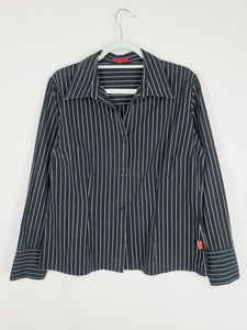 90s retro black striped smart casual preppy shirt blouse