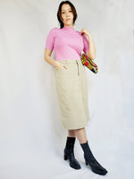 Load image into Gallery viewer, 90s retro beige corduroy minimalist midi pencil skirt
