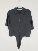 Load image into Gallery viewer, 90s black minimalist basic button &amp; tie up blouse top
