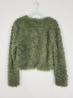 Load image into Gallery viewer, Y2K 00s greenish fluffy furry zip sweatshirt jacket
