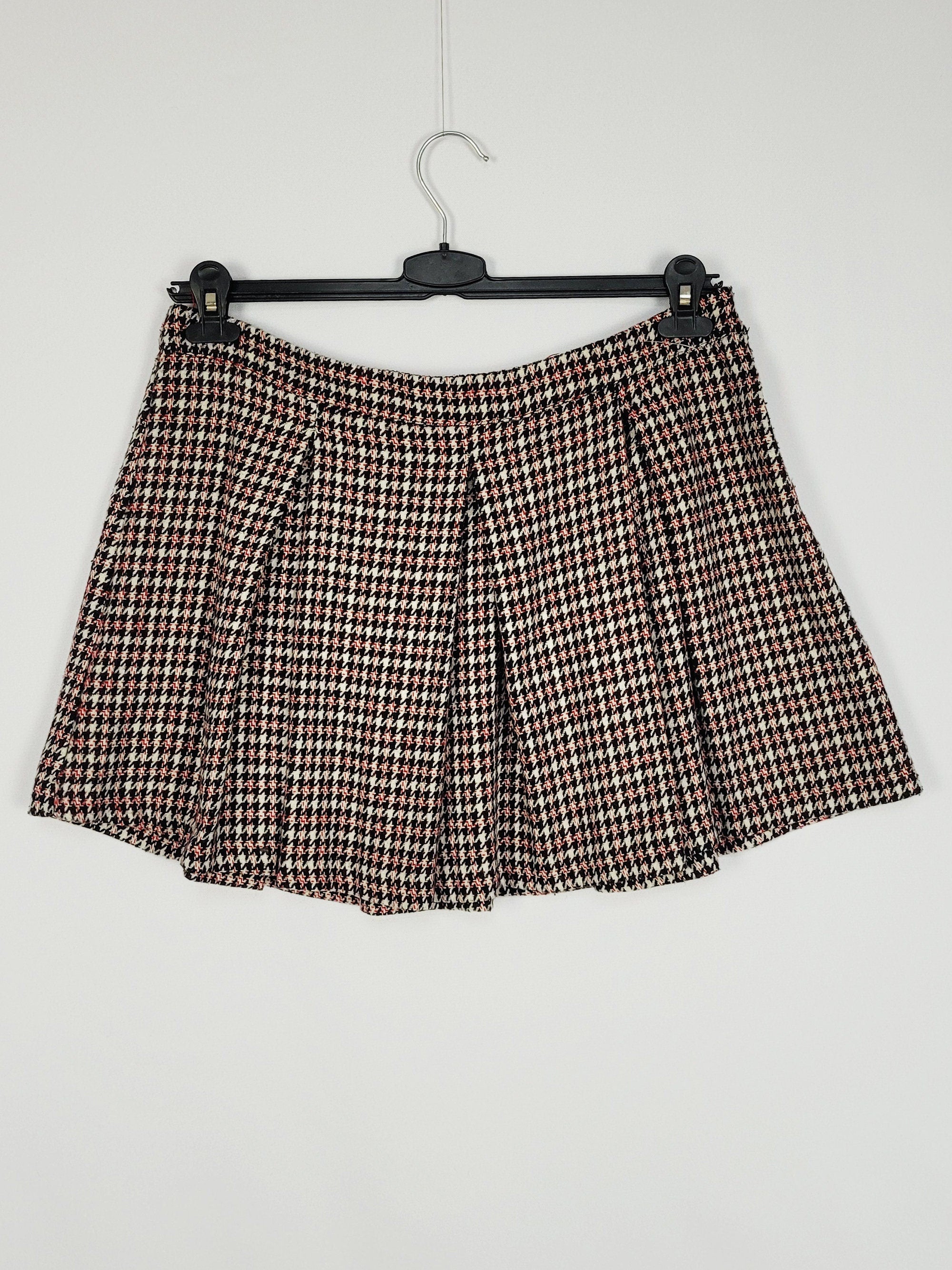 00s Y2K houndtooth minimalist pleated Grunge mini skirt