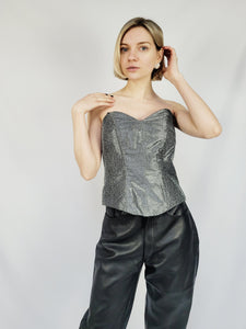 90s retro grey shimmer net bandeau Prom party corset top